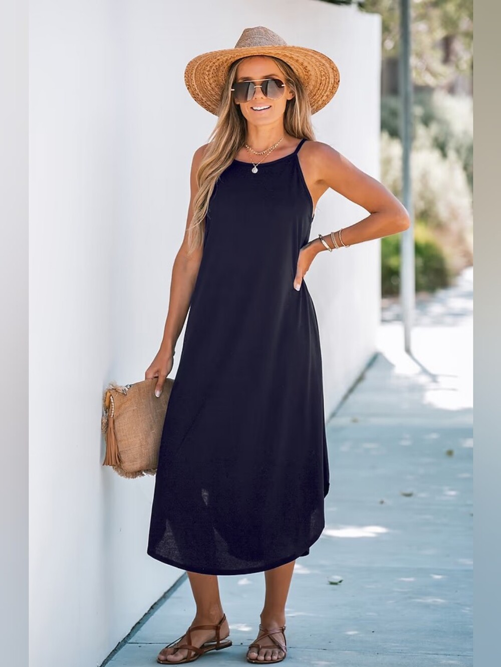 Dark Navy Round Neck Maxi Slip Dress